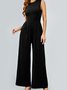 Damen Unifarben Rundhals Ärmellos Lässig Sommer Jumpsuit