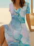 Damen Abstrakt Kurzarm Sommer Print Kleid V-Ausschnitt Täglich Lässig Midi Passen & Flare Kleid A-Linien-Kleid