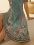 Damen Geblümt Kurzarm Sommer Print Kleid V-Ausschnitt Täglich Lässig Midi Passen & Flare Kleid A-Linien-Kleid