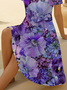 Damen Geblümt Kurzarm Sommer Print Kleid V-Ausschnitt Täglich Lässig Midi Passen & Flare Kleid A-Linien-Kleid