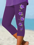 Damen Geblümt Caprihosen Elastische Taille Hose Lässig Sommer Hose