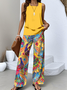 Damen Psychedelisch Kunst Zweiteiliges Set Täglich Ärmellos Lässig Sommer Bluse mit Hose Matching Set
