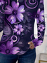 Damen Geblümt Langarm T-Shirts T-Shirt Rundhals Print Lässig Frühling/Herbst T-Shirt mit Grafik Oberteile