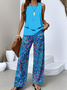 Damen Psychedelisch Kunst Zweiteiliges Set Täglich Ärmellos Lässig Sommer Bluse mit Hose Matching Set