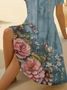 Damen Geblümt Kurzarm Sommer Print Kleid V-Ausschnitt Täglich Lässig Midi Passen & Flare Kleid A-Linien-Kleid