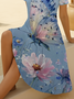 Damen Geblümt Kurzarm Sommer Print Kleid V-Ausschnitt Täglich Lässig Midi Passen & Flare Kleid A-Linien-Kleid