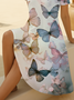 Damen Schmetterling Kurzarm Sommer Print Kleid V-Ausschnitt Täglich Lässig Midi Passen & Flare Kleid A-Linien-Kleid