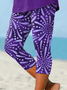 Damen Abstrakt Caprihosen Elastische Taille Hose Lässig Sommer Hose