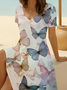 Damen Schmetterling Kurzarm Sommer Print Kleid V-Ausschnitt Täglich Lässig Midi Passen & Flare Kleid A-Linien-Kleid