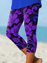 Damen Geblümt Caprihosen Elastische Taille Hose Lässig Sommer Hose