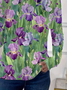 Damen Geblümt Langarm T-Shirts T-Shirt Rundhals Print Lässig Frühling/Herbst T-Shirt mit Grafik Oberteile