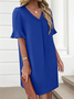 Damen Unifarben Kurzarm Sommer Kleid V-Ausschnitt Täglich Lässig Midi Passen & Flare Kleid A-Linien-Kleid