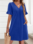 Damen Unifarben Kurzarm Sommer Kleid V-Ausschnitt Täglich Lässig Midi Passen & Flare Kleid A-Linien-Kleid