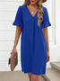 Damen Unifarben Kurzarm Sommer Kleid V-Ausschnitt Täglich Lässig Midi Passen & Flare Kleid A-Linien-Kleid
