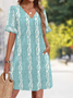 Damen Gestreift Kurzarm Sommer Kleid V-Ausschnitt Täglich Lässig Midi Passen & Flare Kleid A-Linien-Kleid