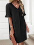 Damen Unifarben Kurzarm Sommer Kleid V-Ausschnitt Täglich Lässig Midi Passen & Flare Kleid A-Linien-Kleid