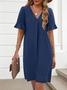 Damen Unifarben Kurzarm Sommer Kleid V-Ausschnitt Täglich Lässig Midi Passen & Flare Kleid A-Linien-Kleid