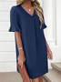 Damen Unifarben Kurzarm Sommer Kleid V-Ausschnitt Täglich Lässig Midi Passen & Flare Kleid A-Linien-Kleid