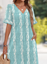 Damen Gestreift Kurzarm Sommer Kleid V-Ausschnitt Täglich Lässig Midi Passen & Flare Kleid A-Linien-Kleid