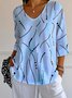 Damen Gestreift Dreiviertelärmel T-Shirts T-Shirt V-Ausschnitt Lässig Frühling/Herbst Oberteile