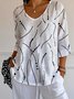Damen Gestreift Dreiviertelärmel T-Shirts T-Shirt V-Ausschnitt Lässig Frühling/Herbst Oberteile