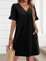 Damen Unifarben Kurzarm Sommer Kleid V-Ausschnitt Täglich Lässig Midi Passen & Flare Kleid A-Linien-Kleid
