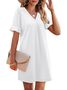 Damen Unifarben Kurzarm Sommer Kleid V-Ausschnitt Täglich Lässig Midi Passen & Flare Kleid A-Linien-Kleid