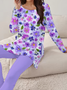 Damen Geblümt Print Zweiteiliges Set Täglich Langarm Lässig Frühling/Herbst Bluse mit Hose Matching Set