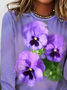 Damen Geblümt Langarm T-Shirts T-Shirt Rundhals Print Lässig Frühling/Herbst T-Shirt mit Grafik Oberteile