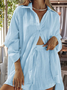Damen Unifarben Nahtverarbeitung Zweiteiliges Set Täglich Langarm Lässig Frühling/Herbst Bluse mit Hose Matching Set