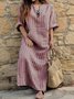 Damen Gestreift Langarm Frühling/Herbst Print Kleid U-Ausschnitt Täglich Retro Maxikleid Tanktop A-Linien-Kleid