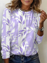 Damen Geblümt Langarm T-Shirts T-Shirt Rundhals Print Lässig Frühling/Herbst T-Shirt mit Grafik Oberteile