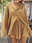 Damen Unifarben Nahtverarbeitung Zweiteiliges Set Täglich Langarm Lässig Frühling/Herbst Bluse mit Hose Matching Set
