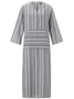 Damen Gestreift Langarm Frühling/Herbst Print Kleid U-Ausschnitt Täglich Retro Maxikleid Tanktop A-Linien-Kleid