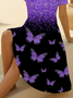 Damen Schmetterling Kurzarm Sommer Print Kleid V-Ausschnitt Täglich Lässig Midi Passen & Flare Kleid A-Linien-Kleid