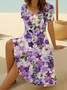 Damen Geblümt Kurzarm Sommer Print Kleid V-Ausschnitt Täglich Lässig Midi Passen & Flare Kleid A-Linien-Kleid