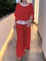 Damen Unifarben Nahtverarbeitung Dolman-Ärmel Zweiteiliges Set Täglich Halbarm Lässig Sommer Bluse mit Hose Matching Set
