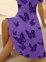 Damen Schmetterling Kurzarm Sommer Print Kleid V-Ausschnitt Täglich Lässig Midi Passen & Flare Kleid A-Linien-Kleid