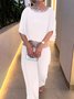 Damen Unifarben Nahtverarbeitung Dolman-Ärmel Zweiteiliges Set Täglich Halbarm Lässig Sommer Bluse mit Hose Matching Set