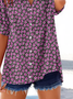 Damen Geblümt Kurzarm Bluse Sommer Print V-Ausschnitt Täglich Lässig Oberteile