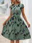 Damen Abstrakt Grafik Kurzarm Sommer Print Kleid V-Ausschnitt Täglich Retro Midi Tanktop A-Linien-Kleid