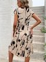 Damen Abstrakt Grafik Kurzarm Sommer Print Kleid V-Ausschnitt Täglich Retro Midi Tanktop A-Linien-Kleid