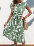 Damen Abstrakt Grafik Kurzarm Sommer Print Kleid V-Ausschnitt Täglich Retro Midi Tanktop A-Linien-Kleid