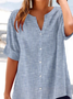 Damen Gestreift Kurzarm Bluse Sommer Print V-Ausschnitt Täglich Lässig Oberteile