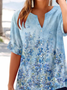Damen Geblümt Kurzarm Bluse Sommer Print V-Ausschnitt Täglich Lässig Oberteile