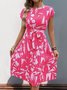Damen Abstrakt Grafik Kurzarm Sommer Print Kleid V-Ausschnitt Täglich Retro Midi Tanktop A-Linien-Kleid
