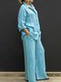 Damen Unifarben Verstellbarer Riemen Zweiteiliges Set Täglich Langarm Lässig Frühling/Herbst Bluse mit Hose Matching Set