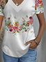 Damen Geblümt Kurzarm T-Shirts T-Shirt V-Ausschnitt Print Lässig Sommer T-Shirt mit Grafik Oberteile