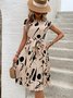 Damen Abstrakt Grafik Kurzarm Sommer Print Kleid V-Ausschnitt Täglich Retro Midi Tanktop A-Linien-Kleid