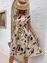 Damen Abstrakt Grafik Kurzarm Sommer Print Kleid V-Ausschnitt Täglich Retro Midi Tanktop A-Linien-Kleid